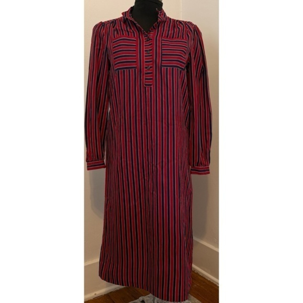 80’s Vintage ‘Breli’ Striped Red and Blue Midi Women’s Dress